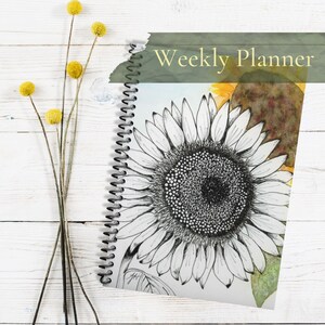 Weekly Planner with sunflowers I spiral, hardcover, softcover I original artwork &quot;Sunflowers&quot; -- Free US shipping