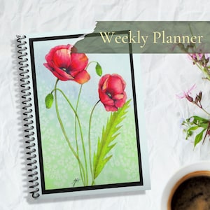 Weekly Planner with California poppies I spiral, hardcover, softcover I original artwork &quot;Sunny Poppies&quot; -- Free US shipping