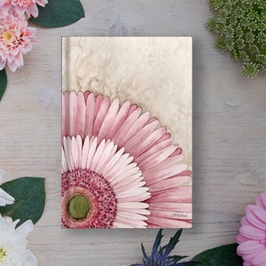 Pink floral journal with blank, lined. or dot grid pages -- gerbera daisy -- Free Shipping