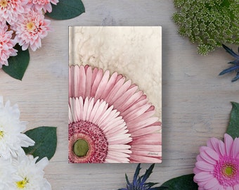 Pink floral journal with blank, lined. or dot grid pages -- gerbera daisy -- Free Shipping