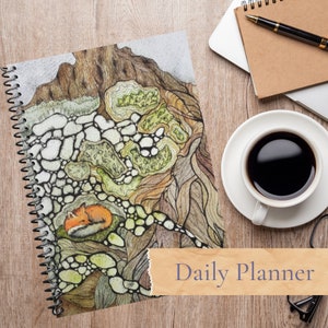 Undated Daily Planner with Autumn Fox, spiral, hardcover, softcover, original artwork "Pockets of Stillness"