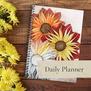 Daily Planner, hourly planner-- hard cover, soft cover, or spiral -- with daisies original artwork &quot;Connecting&quot;
