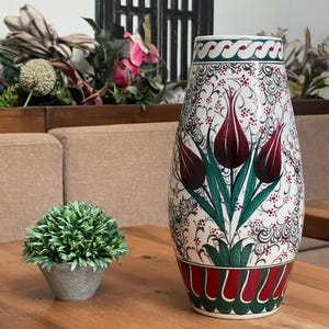 Decorative Turkish Ceramic Vase, Handmade Ceramic Colorful Vase, Lidded Jar, Turkish Vase, Turkish Pottery, Ceramic Tile Gift, Ceramic Decor