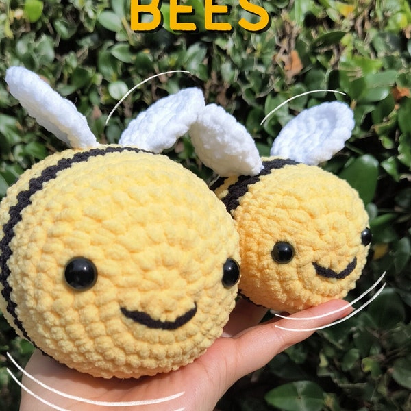 Crochet Bee // Handmade // Large and Small Bee // Bee Plush