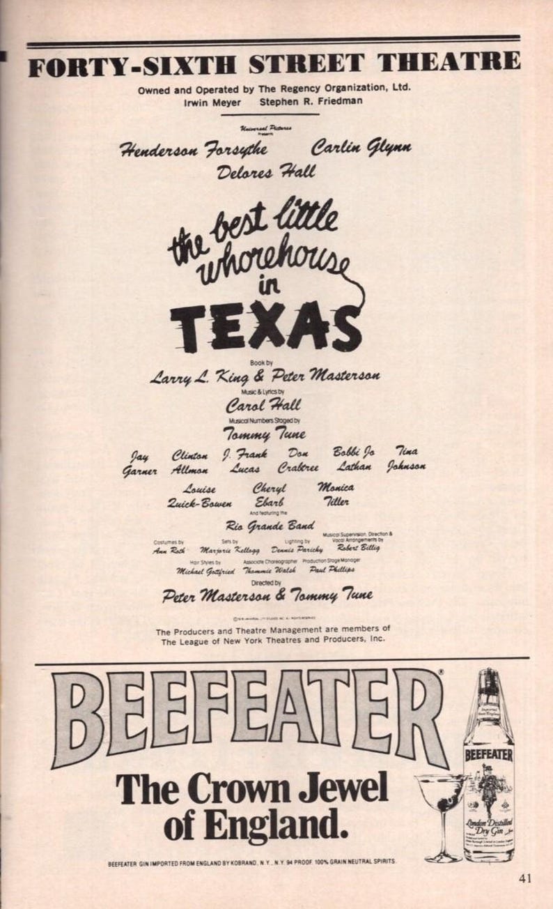 The Best Little Whorehouse in Texas Signed Autographed Cast Playbill ...