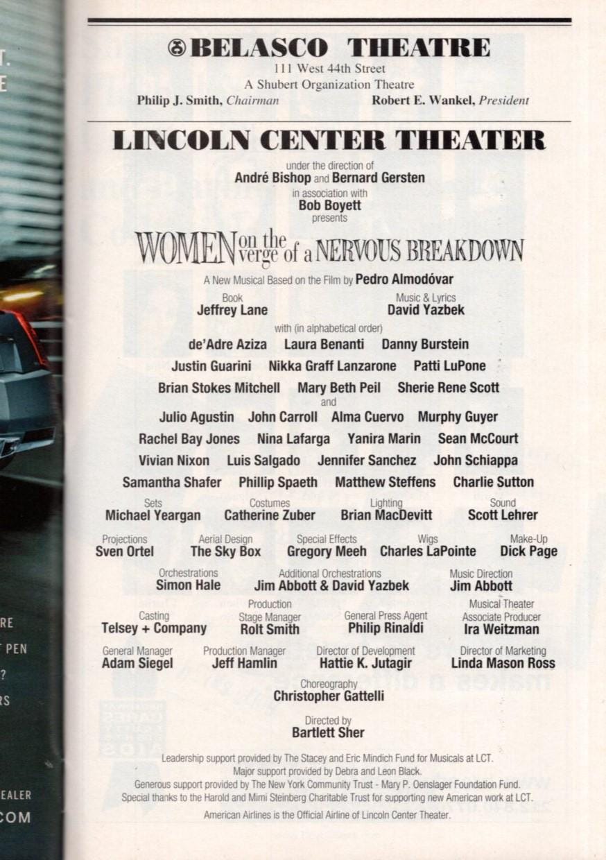 Women on the Verge of a Nervous Breakdown Signed Cast Playbill Patti ...