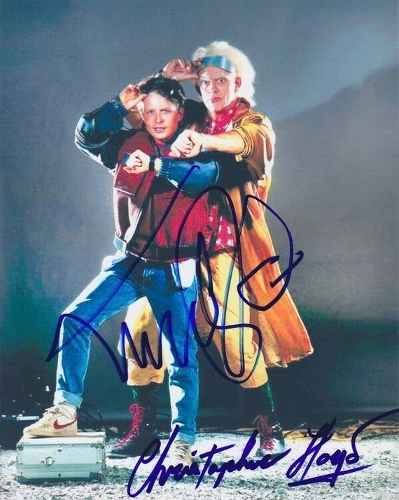 サイン写真 バックトゥザフューチャー マイケルJフォックス クリストファーロイド クリストファー・ロイドとマイケル・J・フォックスの直筆サイン