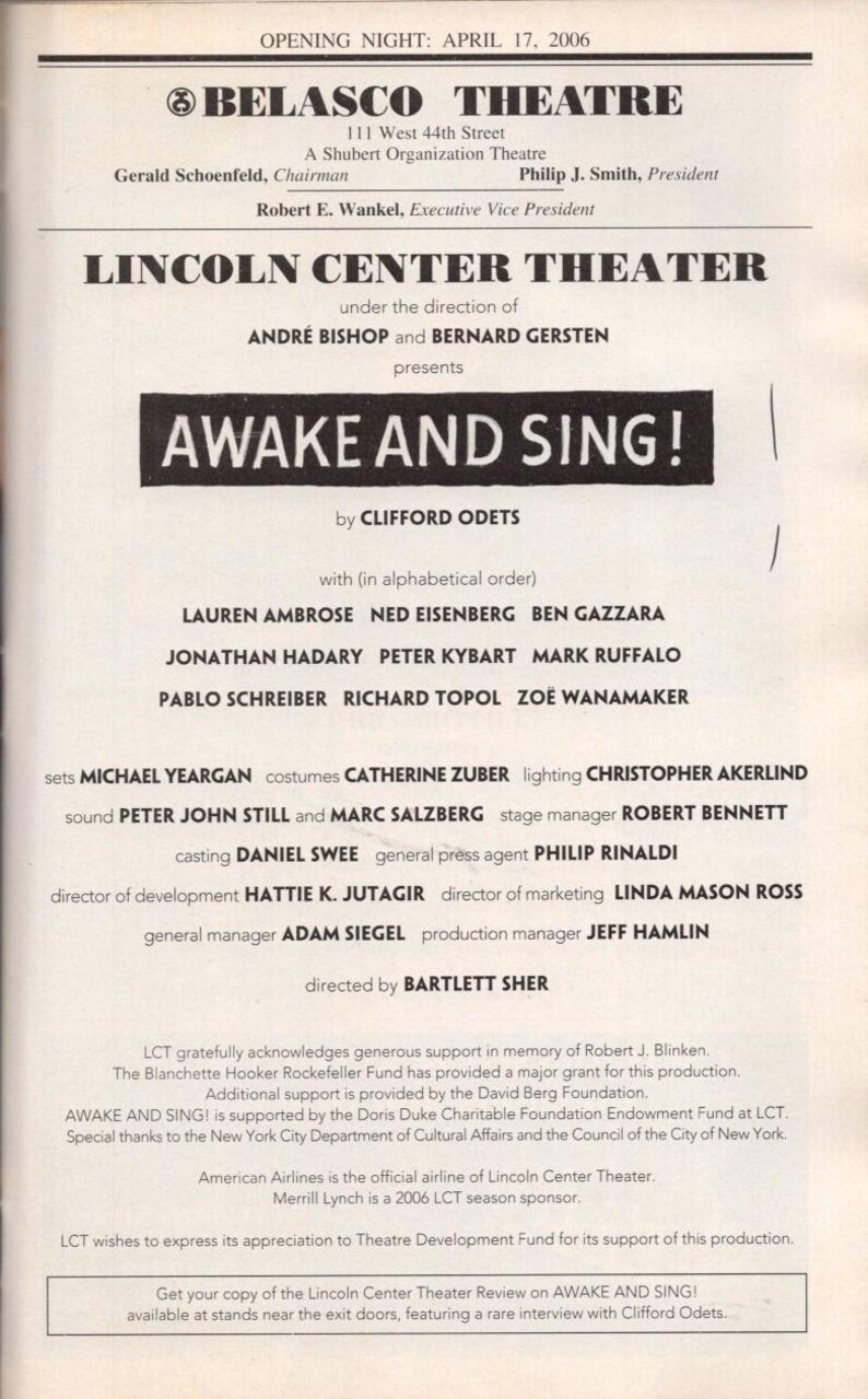 Awake and Sing! Signed Autographed Cast Playbill Mark Ruffalo Pablo ...