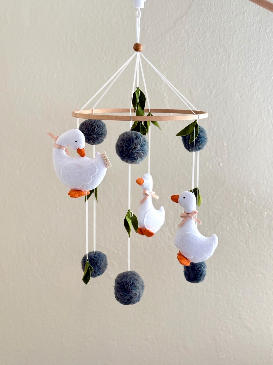Felt Duck Baby Mobile, Boucle Plush Duckling, Neutral Nursery