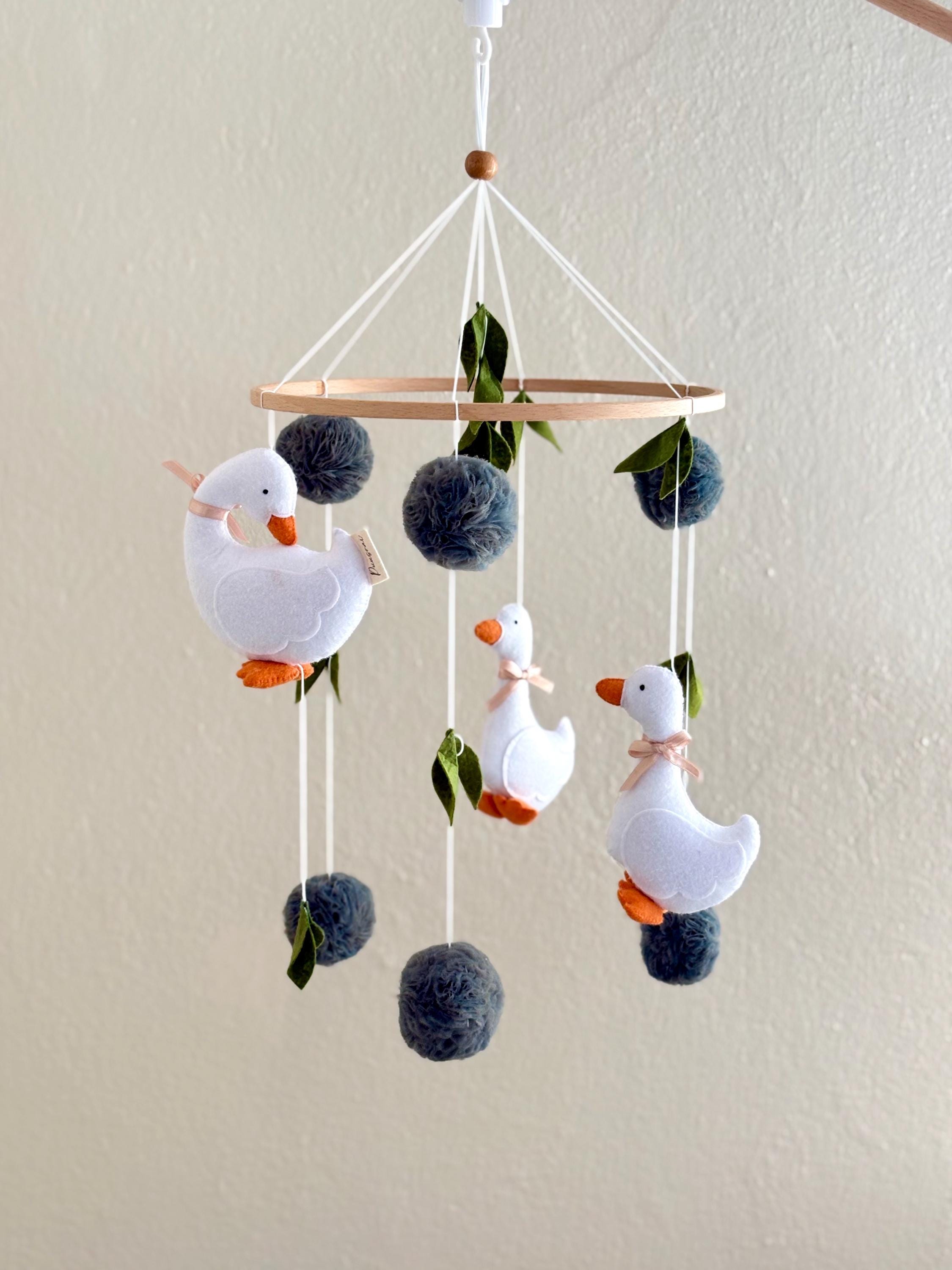 Felt Duck Baby Mobile, Boucle Plush Duckling, Neutral Nursery