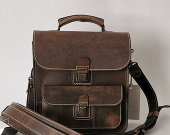 Handmade Leather Shoulder Bag, Office Small Briefcase Crossbody Men, Leather Work Bag, Personalised Gift, Top Handle Bag, Gift For Him