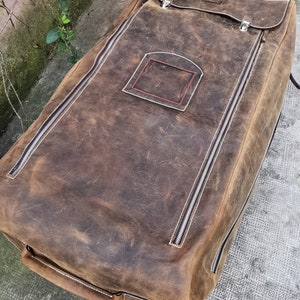 Large Family Leather Luggage, Handmade Leather Trolley Bag, Unique Design Stitch'd Leather Goods,Travel Leather Bag, Rolling Luggage image 4