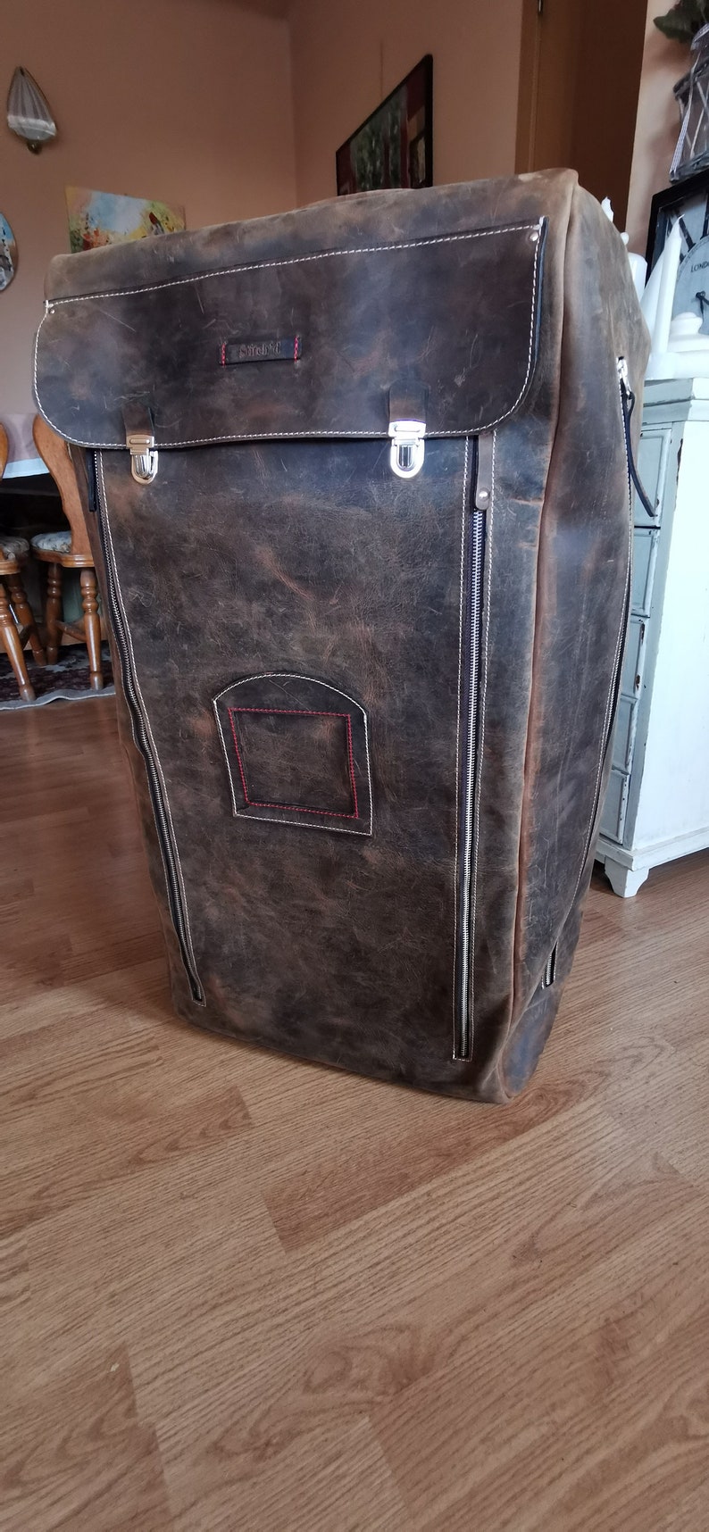 Large Family Leather Luggage, Handmade Leather Trolley Bag, Unique Design Stitch'd Leather Goods,Travel Leather Bag, Rolling Luggage image 3
