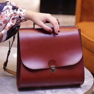 Bolsos de cuero hechos a mano, bolso marrón de cuero para mujer, cartera de cuero con asa superior, bolso de trabajo de cuero, bolso de oficina de cuero para mujer