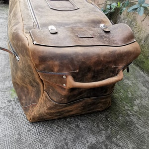 Large Family Leather Luggage, Handmade Leather Trolley Bag, Unique Design Stitch'd Leather Goods,Travel Leather Bag, Rolling Luggage image 5