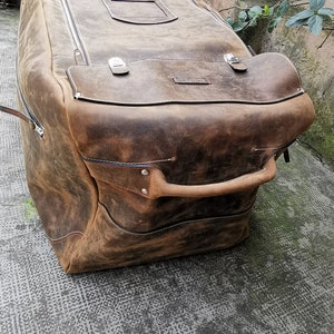 Bagagli in pelle per famiglie numerose, borsa trolley in pelle fatta a mano, articoli in pelle cuciti dal design unico, borsa da viaggio in pelle, bagaglio a rotelle immagine 5