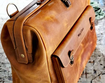 Elegance in Leather 15-Inch Doctor Bag for Work and Travel, Crossbody Work Satchel, Top Handle Doctor Bag for Him or Her, Business Bag
