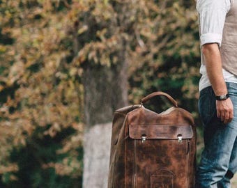Large Family Duffle on Wheels, Custom Leather Travel Bag: Stylish Luggage, Leather Trolley Car Bag, Handcrafted Leather Trolley