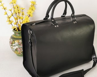 Travel Leather Bag , Unique Travel Bag, Handmade Duffel Black Leather , Weekender Travel Bag , Man Travel Bag, Woman Travel Bag