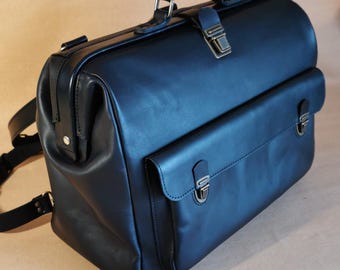 Doctor Bag Style 15-Inch Leather Bag, Perfect Gift for the Professional, Black Leather Doctor Bag, Handcrafted Briefcase for Work or Travel