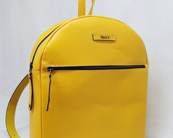 Zaino in pelle, zaino da viaggio fatto a mano, zaino in pelle giallo da 13' pollici per laptop, zaino in pelle WomanTravel, zaino da uomo