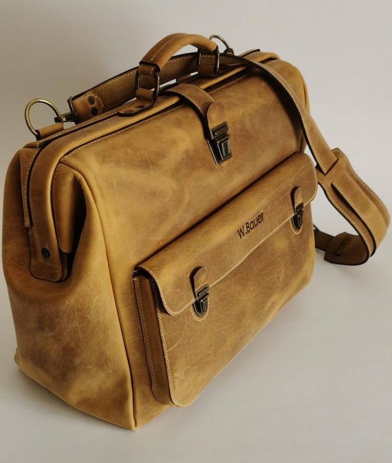Sac de médecin en cuir fait main, porte-documents vintage pour