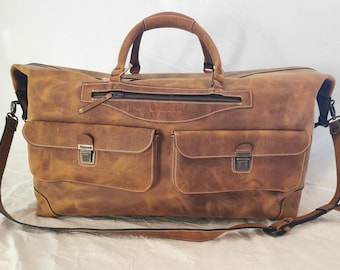 MrJonesBags Handmade Leather Weekender Duffel, Large Full-Grain Travel Bag for Men, Personalized Carry-On, Gym or Business Bag, Gift for Him