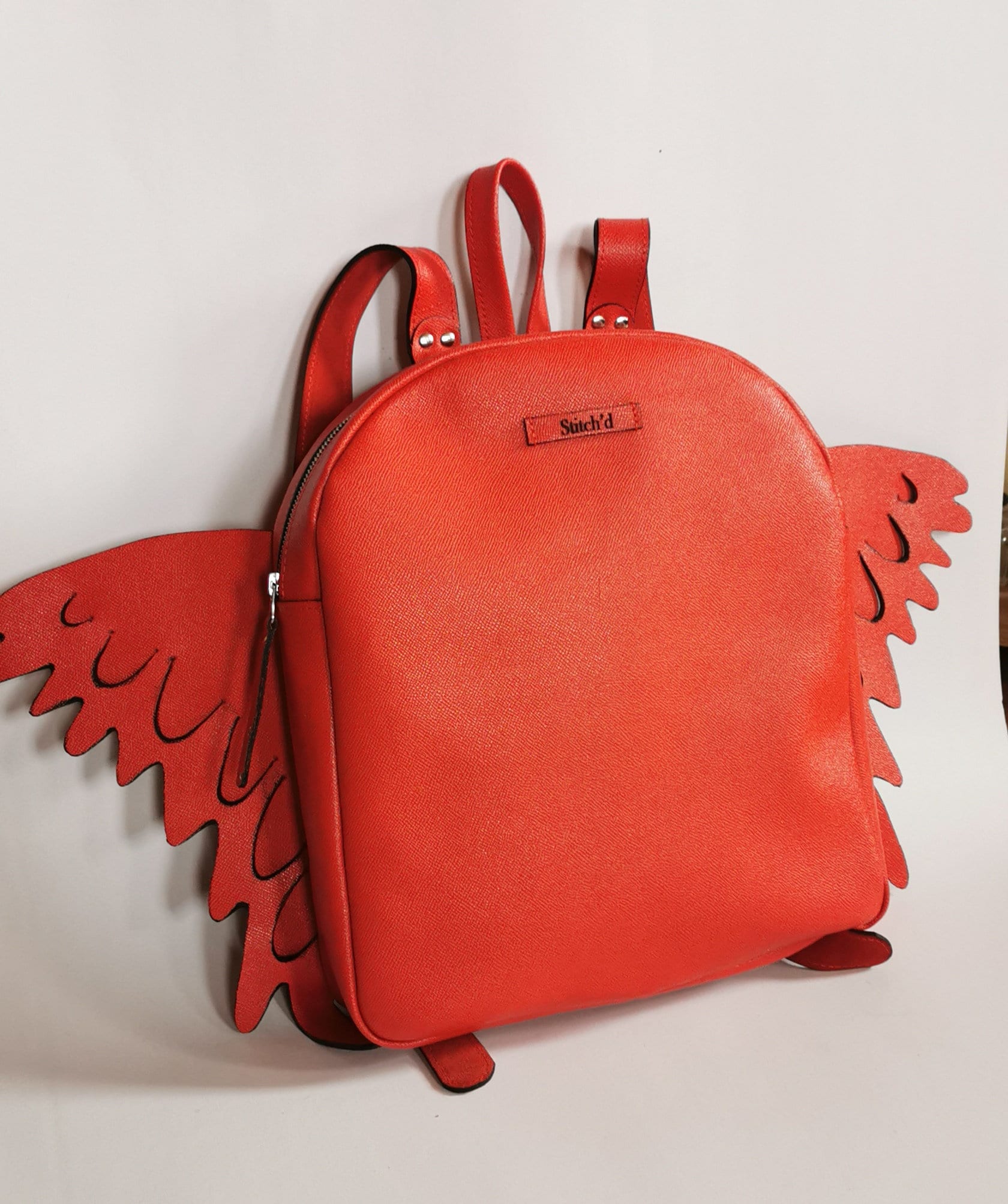 Designer Red Leather Backpack Bag - Red