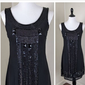 Women&#39;s Black Glass Beaded Y2K Evening Dress Gown | Sparkly Women&#39;s Mini Cocktail Slip Dress | Sheer Women&#39;s Evening Formal Party Dress
