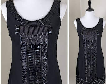 Women&#39;s Black Glass Beaded Y2K Evening Dress Gown | Sparkly Women&#39;s Mini Cocktail Slip Dress | Sheer Women&#39;s Evening Formal Party Dress