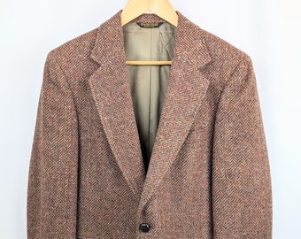 Vintage Men's Brown Wool Tweed Sport Coat Blazer | Heavyweight Mens Brown Lined Sport Jacket | Men's Warm Winter Tailored Suit Coat Size 42R