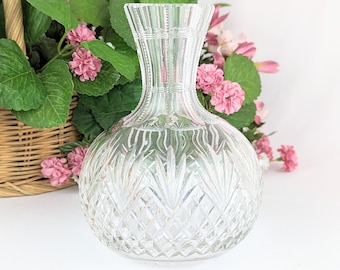 Antique Clear Cut Glass Carafe | 1900s American Brilliant Period ABP Cut Crystal Decanter Wine Carafe | Strawberry Diamond Fan Cut Glass