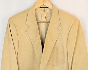 Vintage Men's Tan Suede Sport Coat Blazer 46R | Men's Neutral Beige Lined Ivy League Trad Jacket | Men's 1970s Blazer Fashion Party Jacket