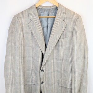 Vintage Men&#39;s Wool Plaid Sport Coat Blazer 46L | Lightweight Mens Pastel Plaid Lined Sport Jacket | Men&#39;s Springtime Wool Silk Linen Blazer