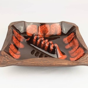 Vintage MCM Orange Lava Fire Ashtray | Duża porcelanowa popielniczka z lat 60. z Kalifornii z kolekcji Sequoia | Groovy Drip Glaze Ashtray Entertaining