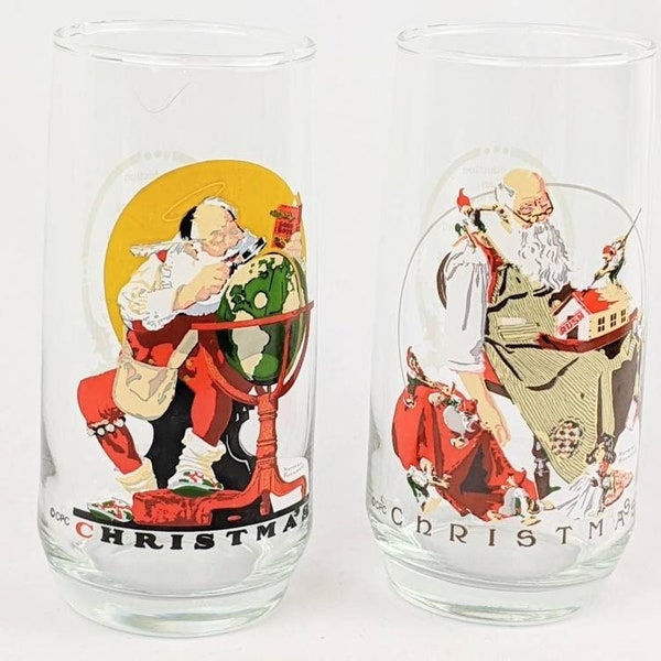 Set of 2 Vintage 1922 1926 Curtis Pub Coca Cola Christmas Norman Rockwell Saturday Evening Post Reproduction Glasses Collectible Drinkware