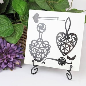 Black and White Kitchen Ceramic Trivet | 6x6 Black White Heart Tile Square Handcrafted | Vintage Cork-backed Trivet Kitchen Hotplate Kitsch
