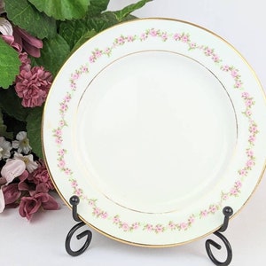 Pretty Porcelain Plate with Pink Roses and Gold Trim Border | Antique 1910s Johnson Brothers England Porcelain Bread Butter Dessert Plate