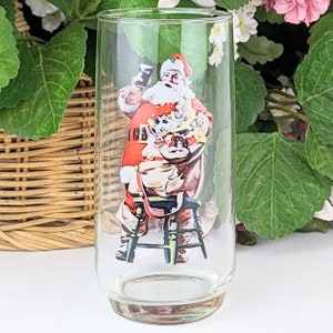 Santa Claus Coca Cola Water Glass | Vintage Haddon Sundblom Coca Cola Christmas Collectible | Vintage Holiday Drinking Glass Drinkware