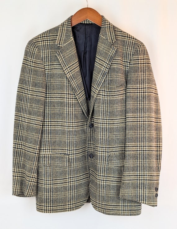 Vintage Men's Brown Blue Glen Plaid Wool Sport Co… - image 2