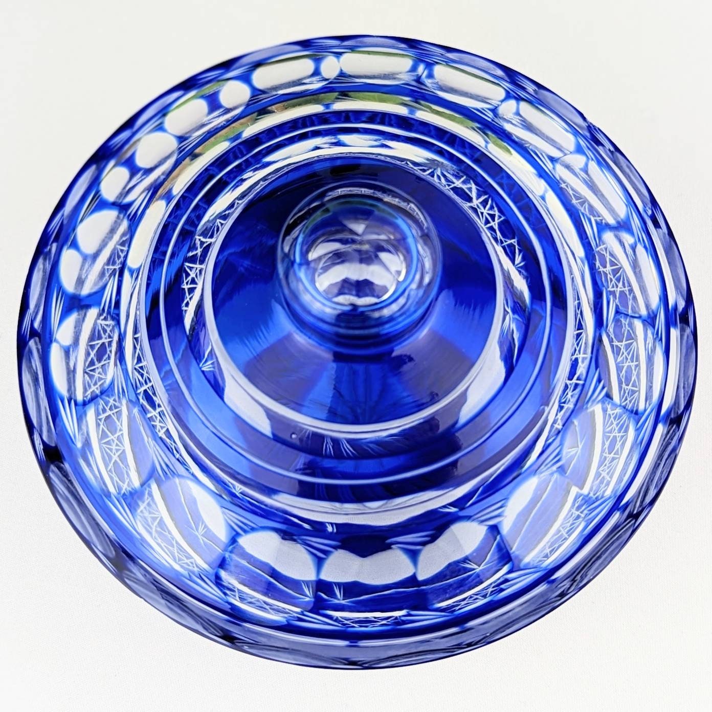 Cobalt Blue Cut to Clear Bohemian Glass Candy Dish Blue Cut Etsy