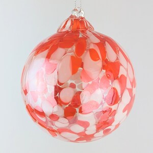 Hand Blown Red White Glass Ball Ornament | Murano-style Blown Glass Ornament | Holiday Ornament Christmas Decor Housewarming Gift Friendship