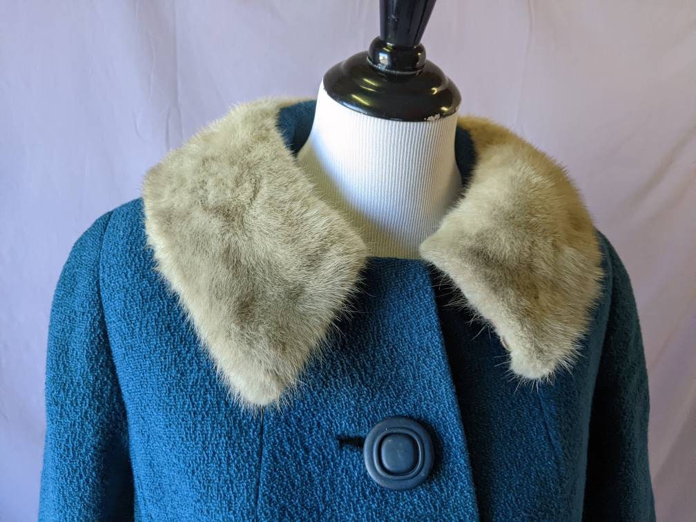 Vintage 1950s Blue Women's Wool Mod Car Coat | Vtg Women's Teal