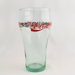 Vtg Coca Cola Christmas Glass | Collectible Libbey Coca-Cola Water Tumbler | Christmas Holly and Bells Coke Collectors Drinking Glass