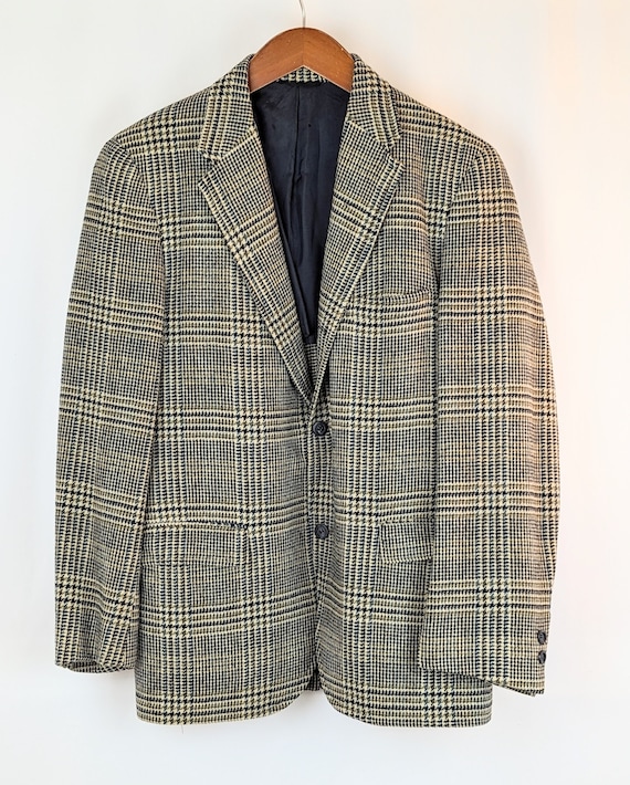 Vintage Men's Brown Blue Glen Plaid Wool Sport Co… - image 1