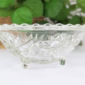 Vintage Clear Glass Round Footed Bowl | Anchor Hocking Early American Prescut Clear EAPC Bon Bon Bowl | Vintage Star of David Glass Bowl