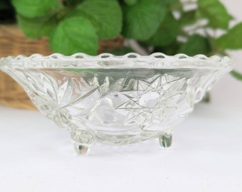 Vintage Clear Glass Round Footed Bowl | Anchor Hocking Early American Prescut Clear EAPC Bon Bon Bowl | Vintage Star of David Glass Bowl