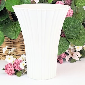 Flower Vase Off-White Glass 7.25&quot; Flared | Vintage Milk Glass Ribbed Floral Arrangement Centerpiece Container | Cottage Core Wedding Decor