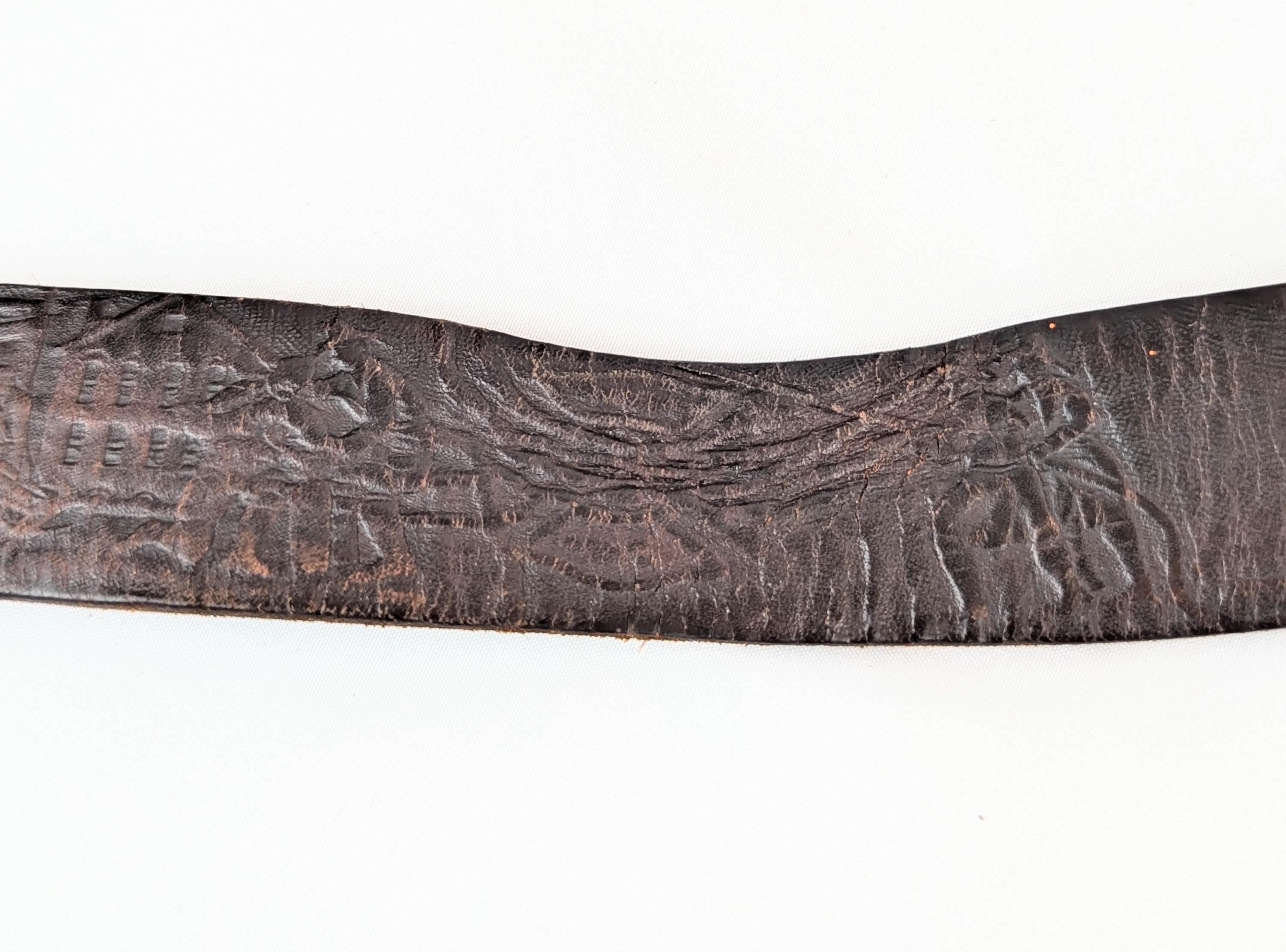 Vintage Firefighter/First Responder Genuine Leather Tooled belt. See video. Vintage Fire Dept Fire Fighters Leather Belt Hand Tooled  main image 4