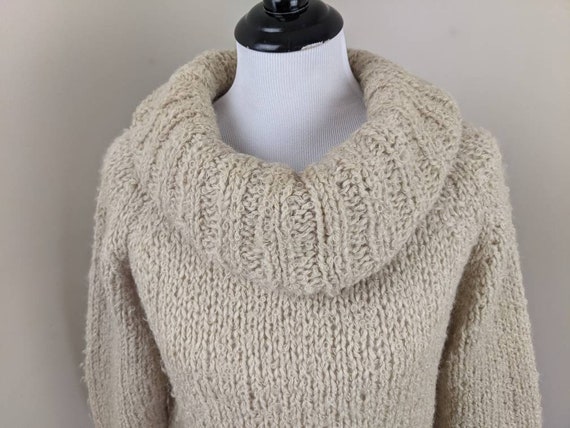 Vintage 1970s Off White Knit Sweater Cowl Collar … - image 5